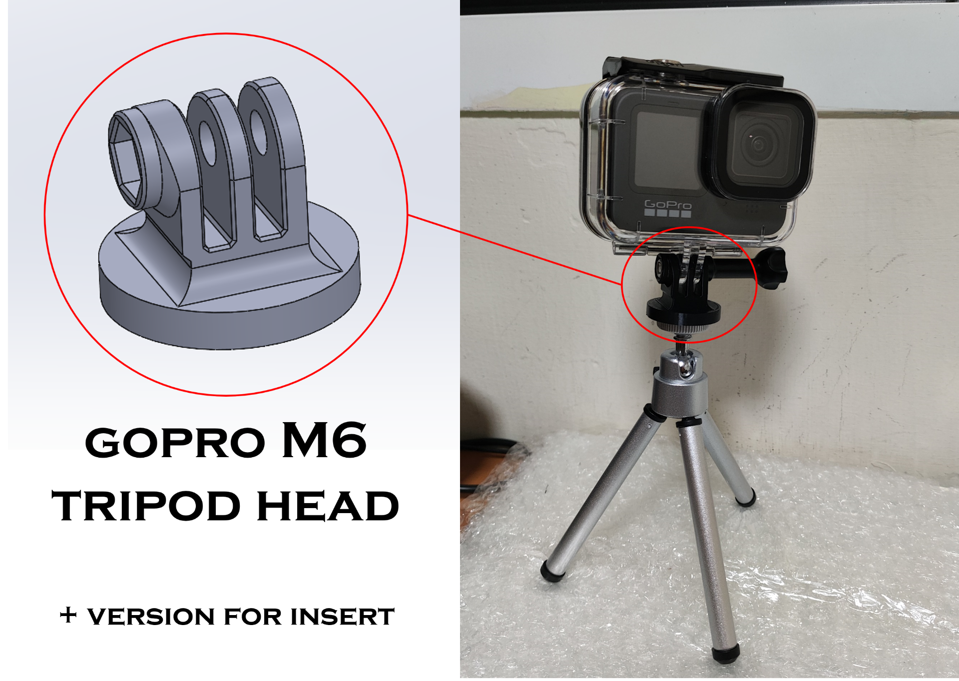 GoPro M6 tripod head adapter