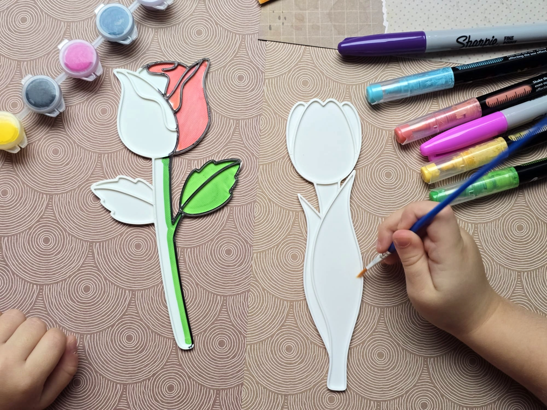 Flower Rose Tulip Craft Coloring Set 4