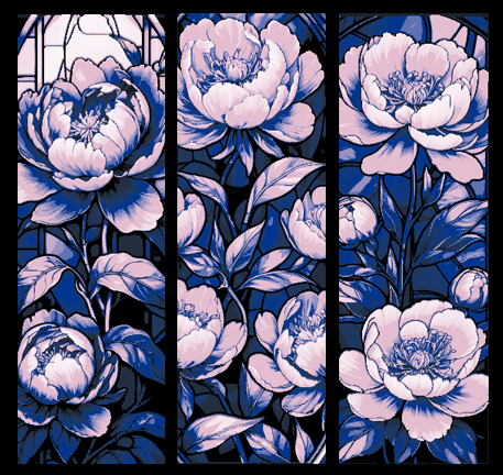 Set of 3 Bookmarks - Springtime Blooms of a Pink Peony Flowering Bush in Stained Glass