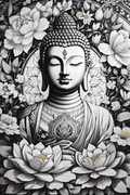 HUEFORGE - Buddha with Flowers Black and White