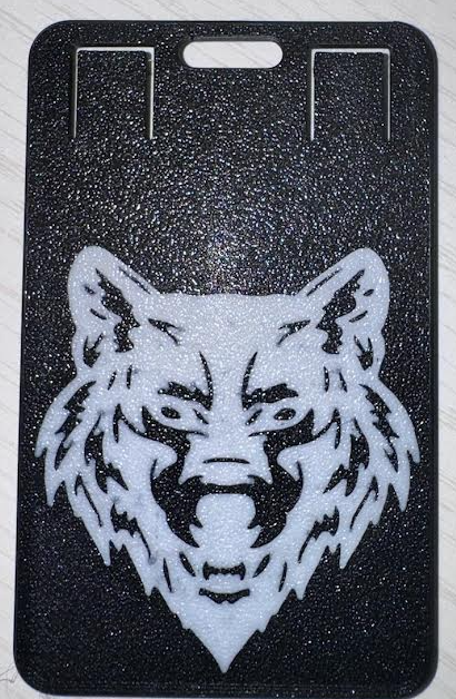 wolf face badge holder