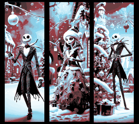 Fan Art 3 Bookmarks of Nightmare Before Christmas Jack and Sally decorating the town for Christmas