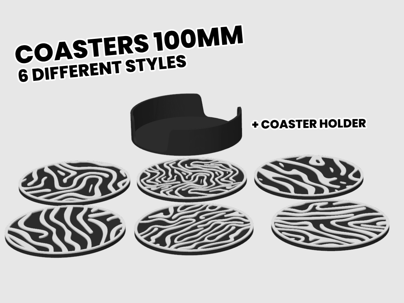 Coaster organic lines - 6 styles + coaster holder