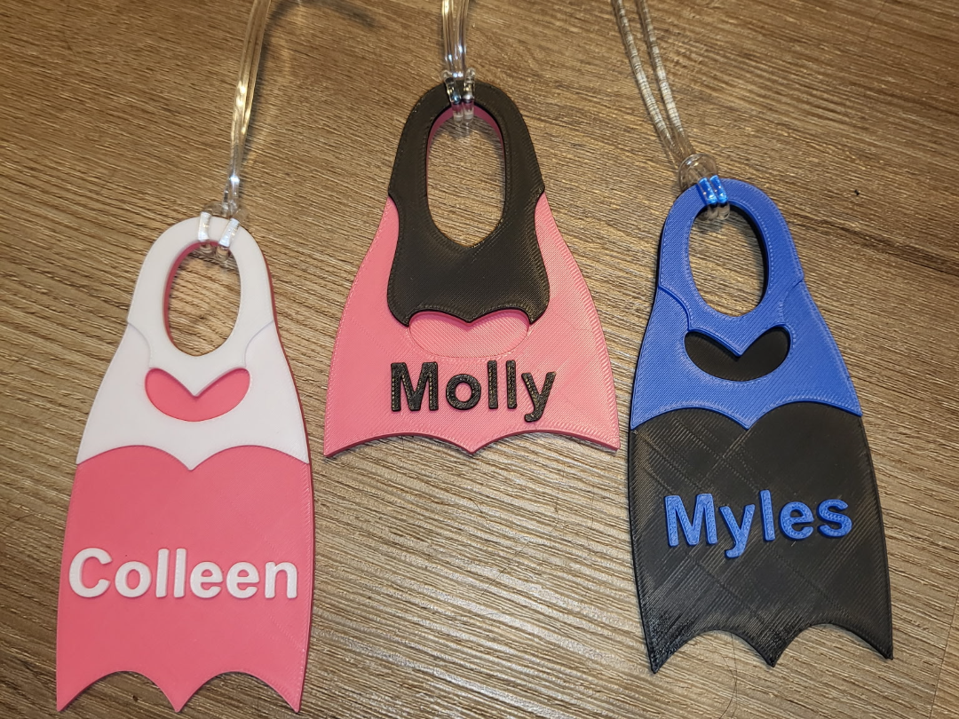 Swim fin name tag