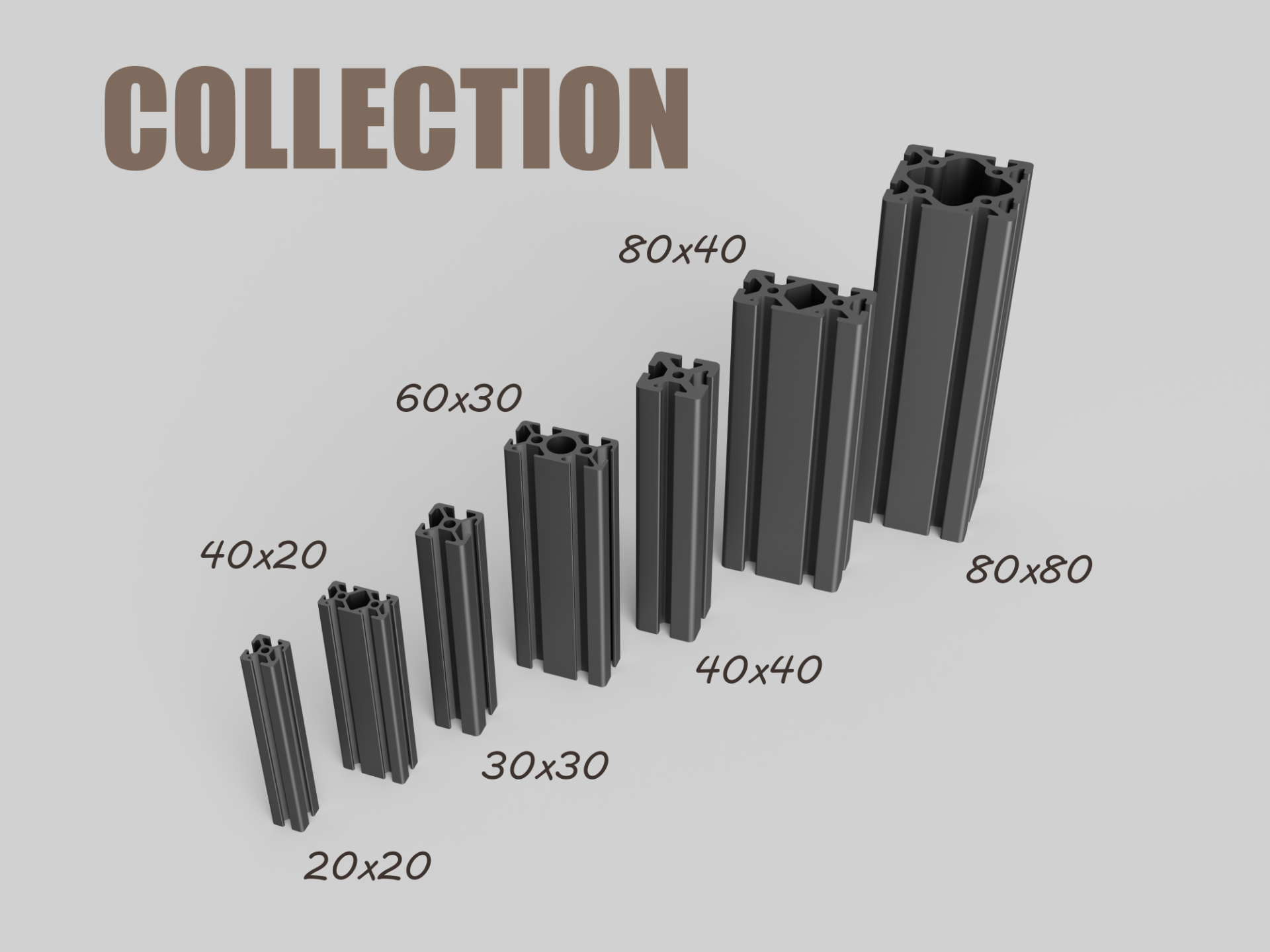 Aluminium profile extrusion collection STL STEP