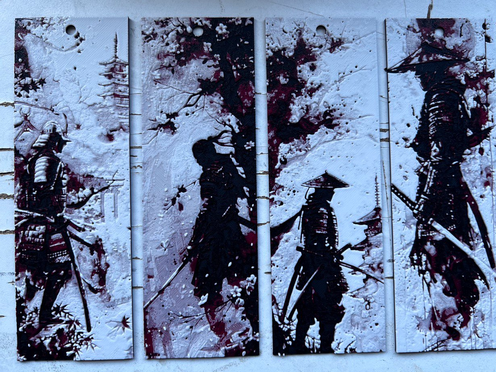 Pack 4 Bookmarks Samurai, hueforge