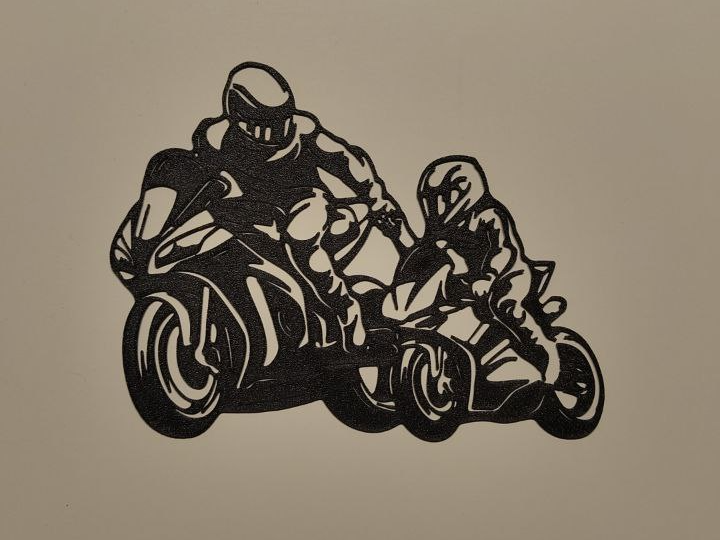 father and son in motorbike - wall art