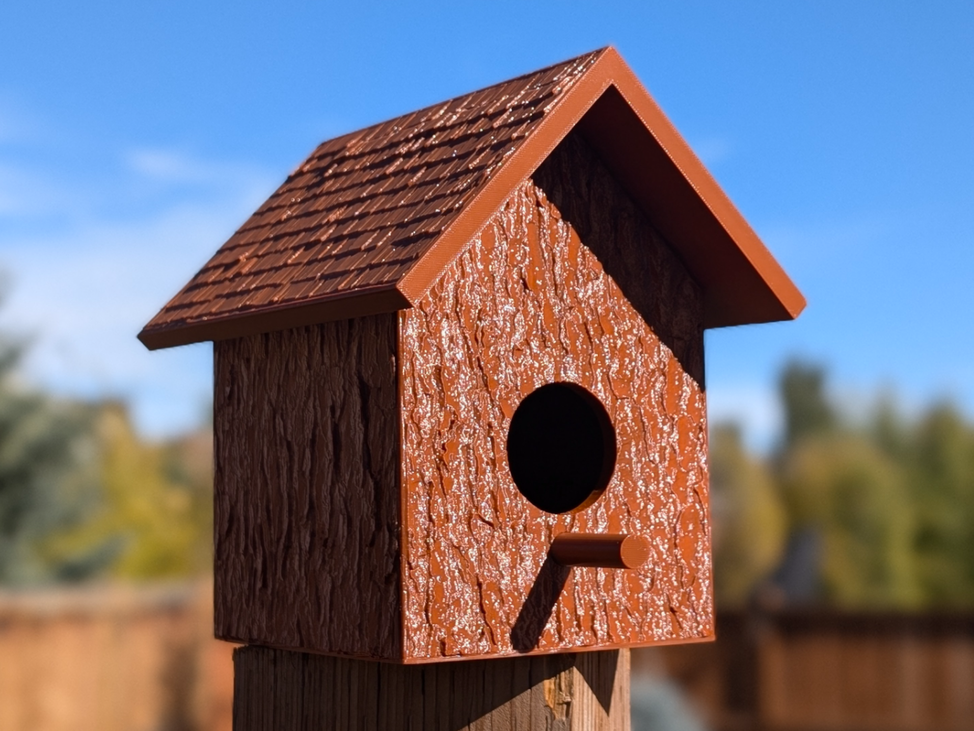 Simple Sturdy Bird House with Bark texture
