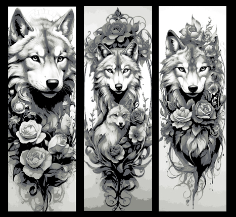 Fascination with Wolves amongst flowers - Set of 3 Bookmarks