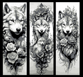 Fascination with Wolves amongst flowers - Set of 3 Bookmarks
