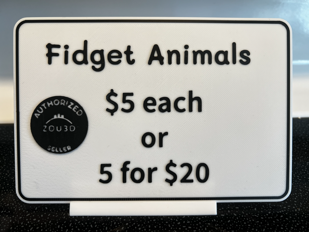 Fidget Animal Price Sign