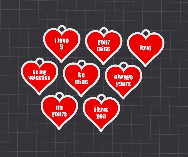 8 lovehearts with various text keychain