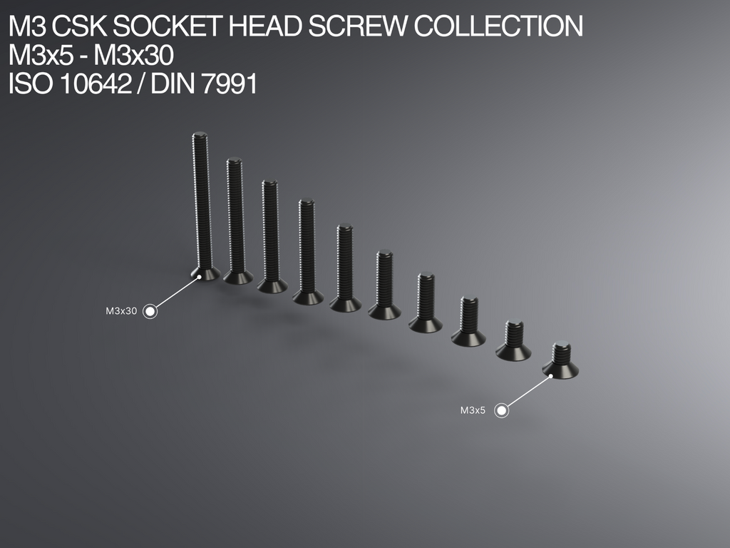 M3 CSK Socket Head Screw Collection M3x6-M3x30