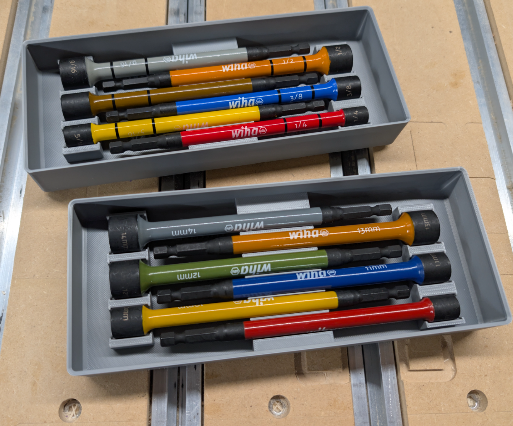 Gridfinity Trays for 150mm long Wiha Nut Drivers