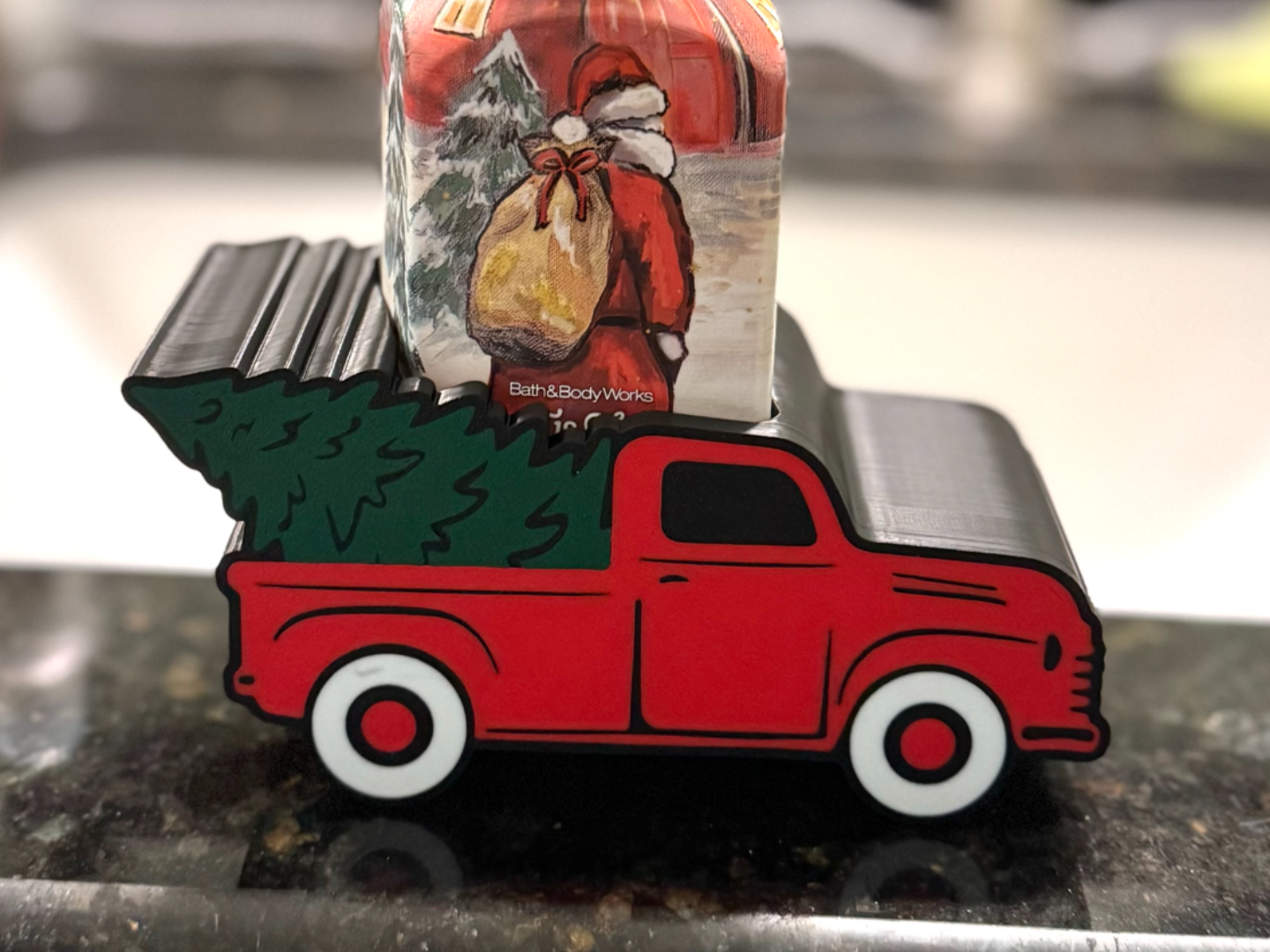 Vintage Red Truck w Tree B&BW Soap Bottle Holder