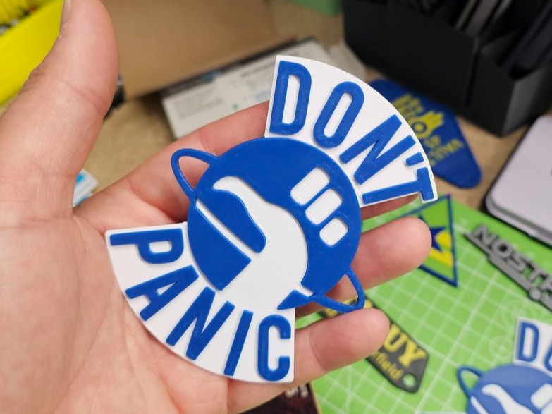 Don't Panic Hitchiker guide inspired wall badge