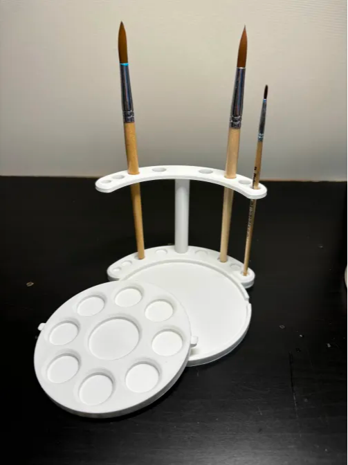 Paintbrush holder and paint palette dish