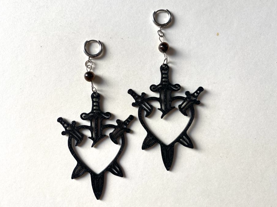 three of swords tarot card earrings