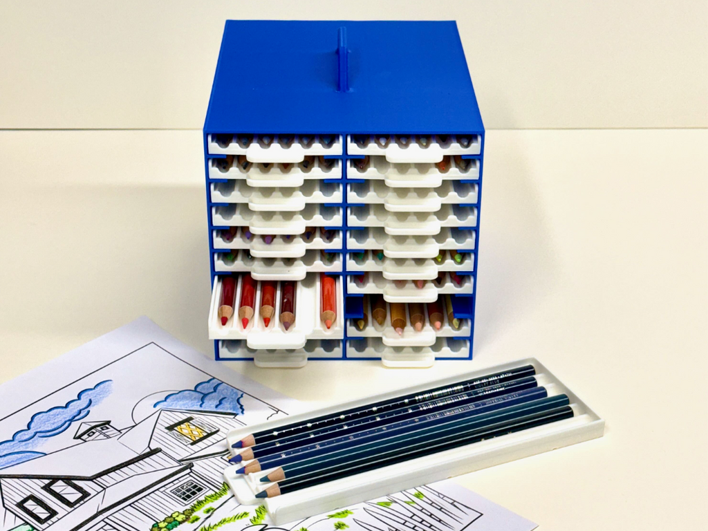 Colored pencils box with drawers