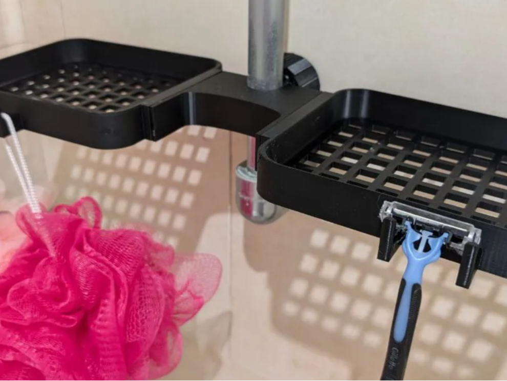 Shower shelf... optimized higher walls, hooks side