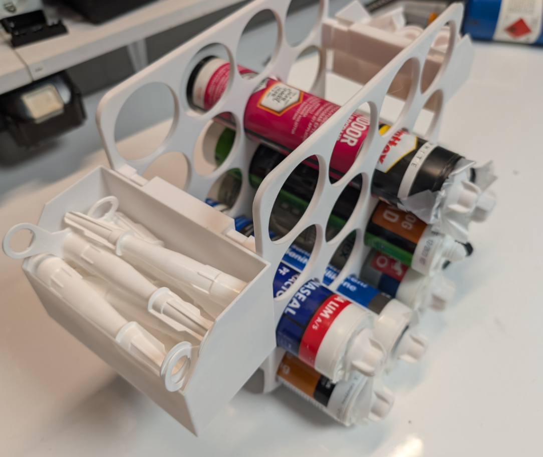 Bin storage Caulking and Spray can tube organizer