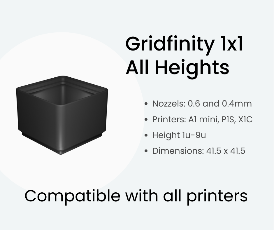 Gridfinity Bin 1x1 All Heights