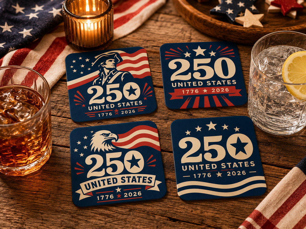 USA 250 Patriotic Coasters with tray