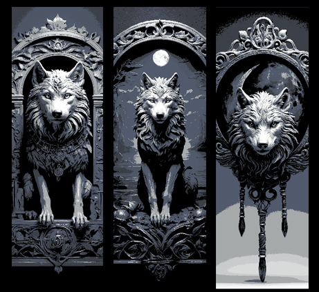 Carvings of the Wolf and Moon Fantasy Design - Set of 3 Bookmarks