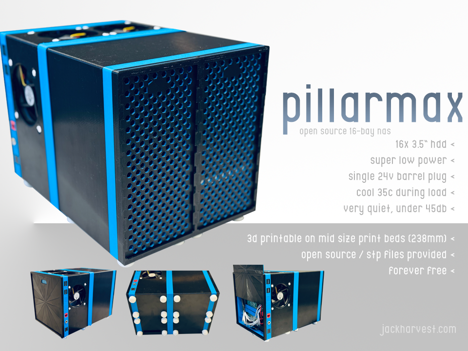 pillarmax - Open Source 16-bay NAS + 3.5" drives.