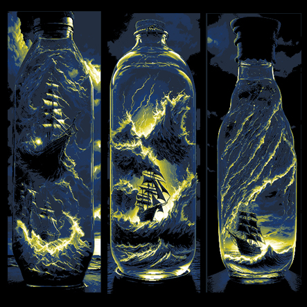 Set of 3 Bookmarks - Tempest in a bottle - Ship lost at Sea