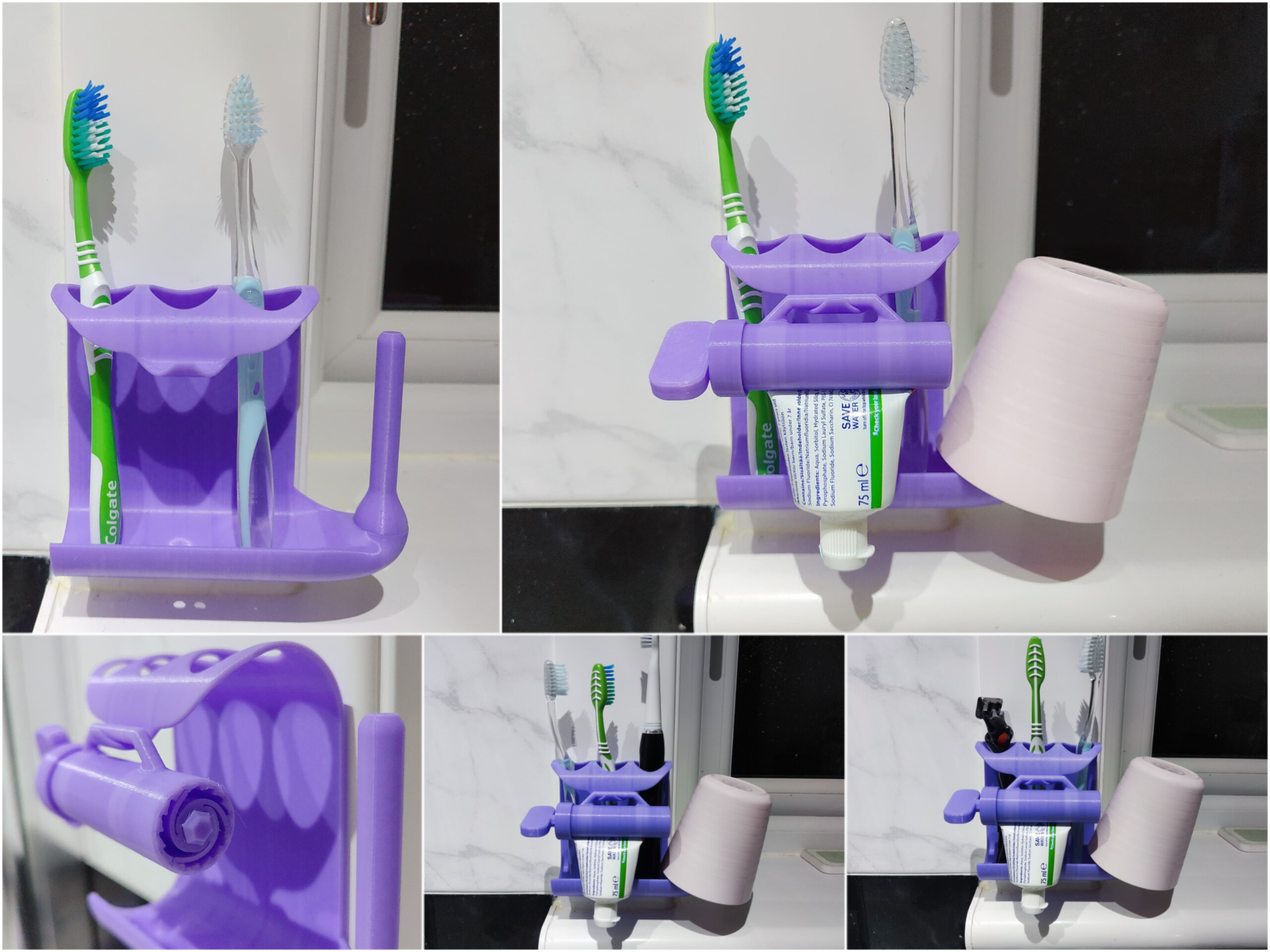 Toothpaste squeezer and toothbrush holder