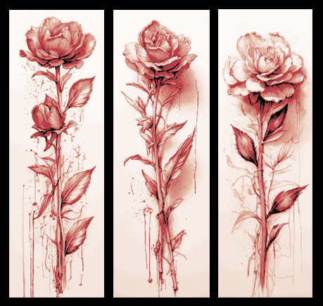 Red Roses - Almost as if Drawn by Blood - Set of 3 Bookmarks