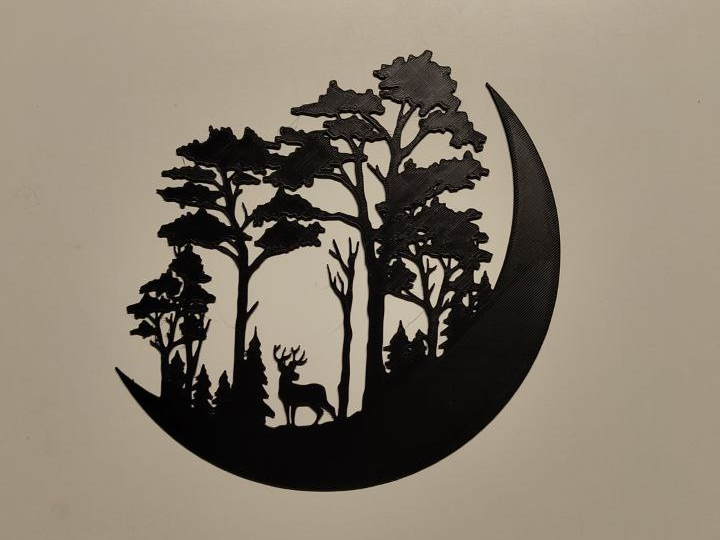Reindeer in forest with moon wall art