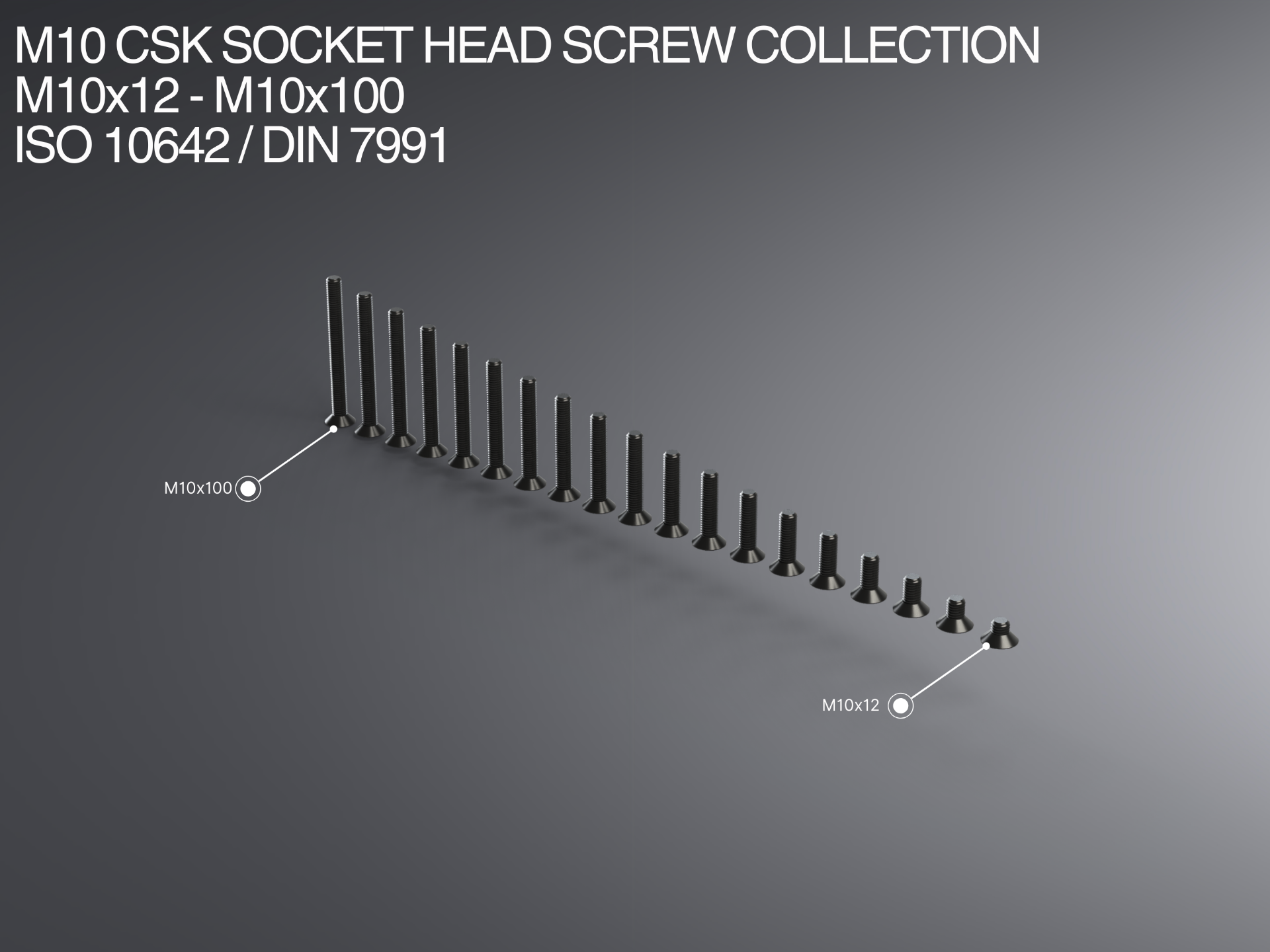 M10 CSK Socket Head Screw Collection M10x12-x100