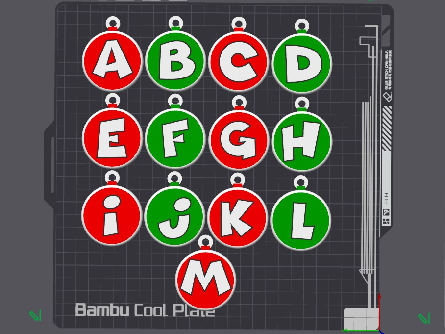 xmas-bauble alphabet A-M-keychains free commercial