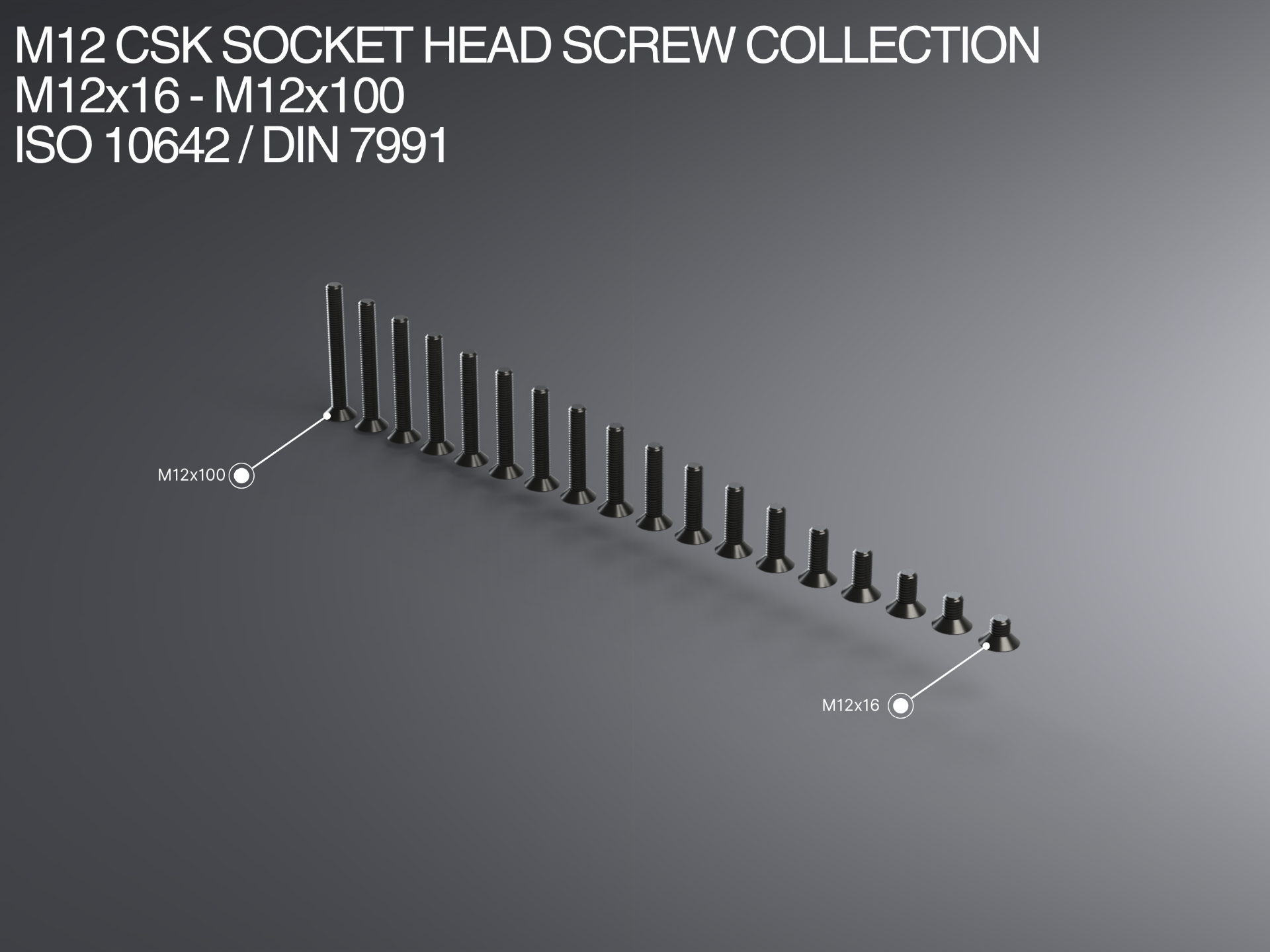 M12 CSK Socket Head Screw Collection M12x16-x100