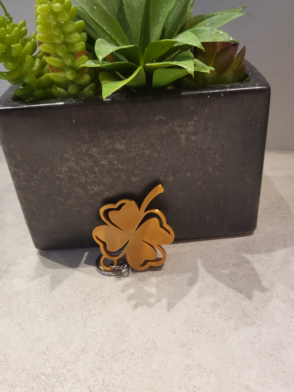 Four Leaf Clover Lucky Charm Keychain Double-Sided