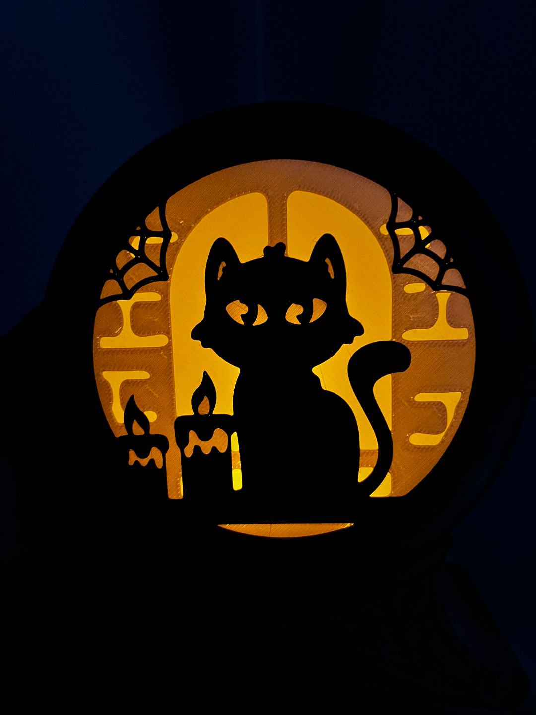 Halloween Tea Light Cat scene