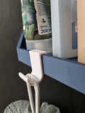 Simple hook for corner shower shelf
