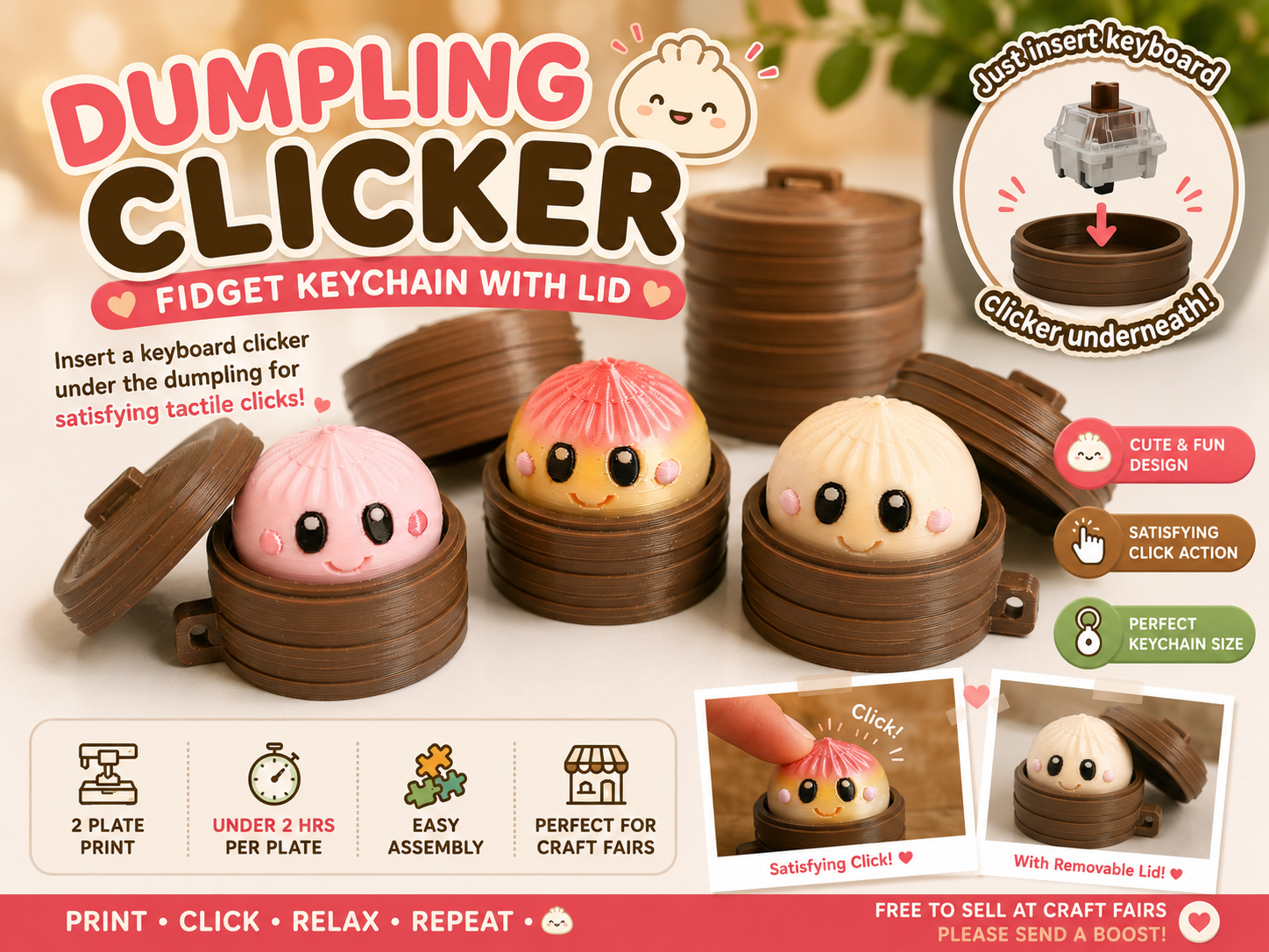 Dumpling Clicker and Pot Keychain