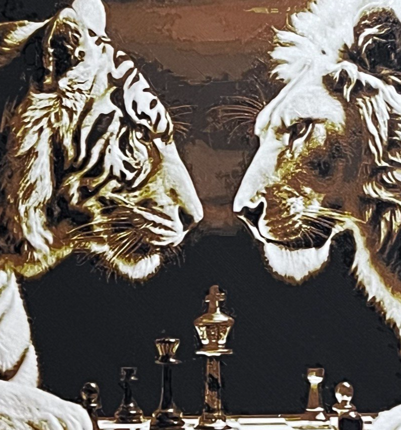 Tiger and Lion play chess Hueforge