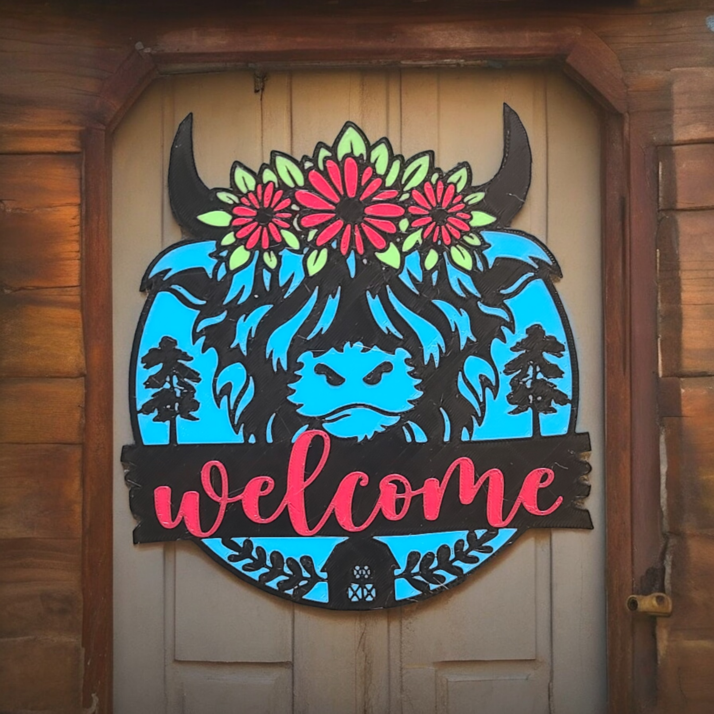 Daisy the Highland cow Welcome sign