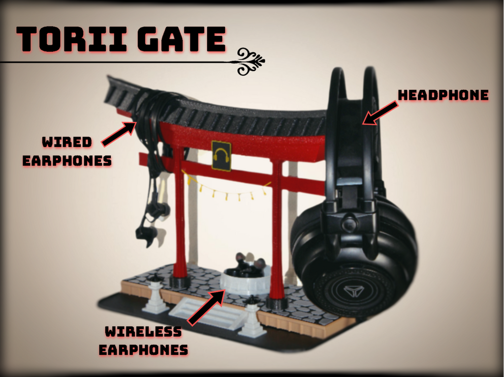 Headphones / earphones holder - Torii gate