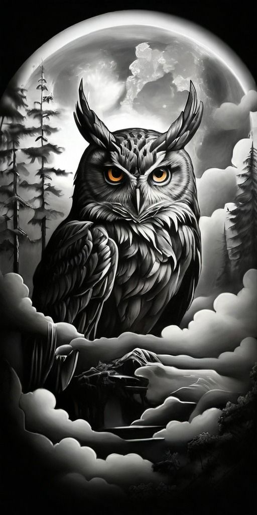 HUEFORGE - Owl in the Night Black and White