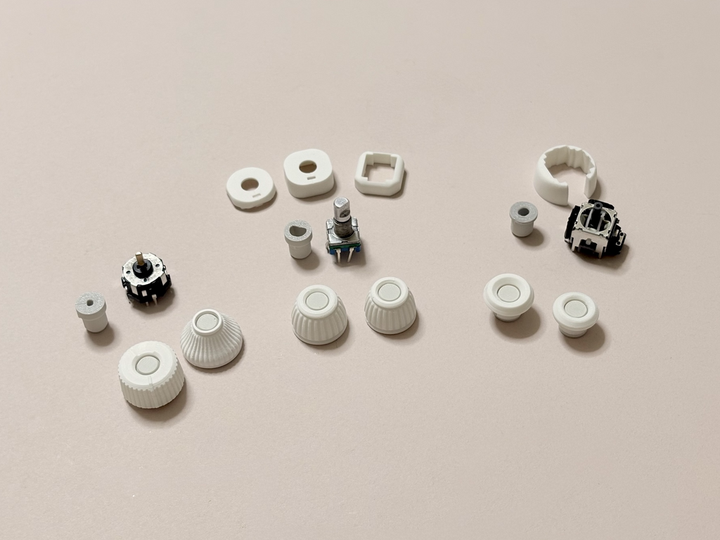 Rotary encoder knob, joystick cap and cover