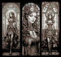Steampunk World in Stained Glass with Lady Inventor Center - Set of 3 Bookmarks