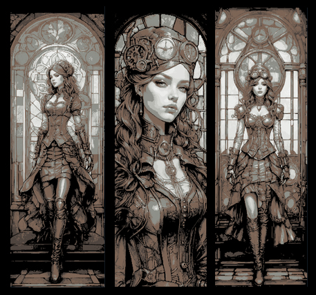 Steampunk World in Stained Glass with Lady Inventor Center - Set of 3 Bookmarks
