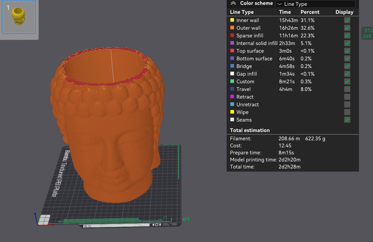 222mm tall buddha head planter