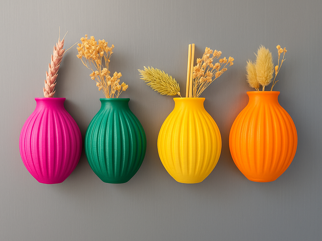 Set of 4 Mini Magnetic Vases – Ribbed Design