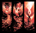 The Phoenix rising from its Death - Flaming Bird - Set of 3 Bookmarks